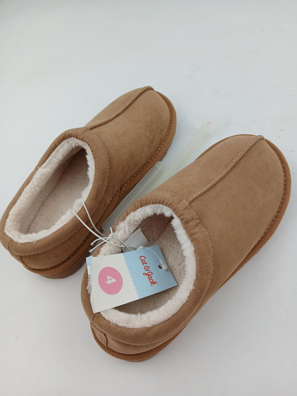 Cat & Jack Slippers Shoes Kids Size 4 Brown Nola Faux Fur Lined House Cozy